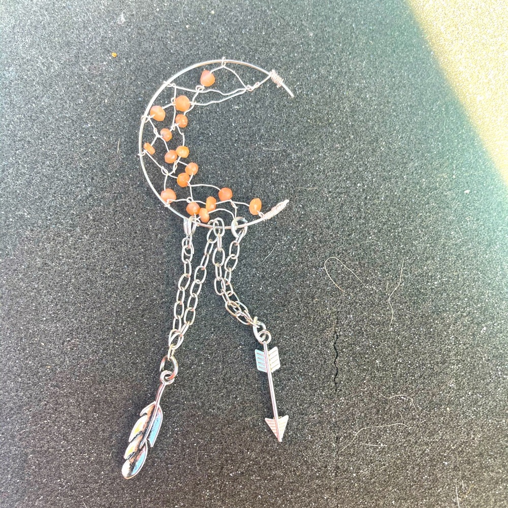 Peach moon stone crescent Moon Earrings
